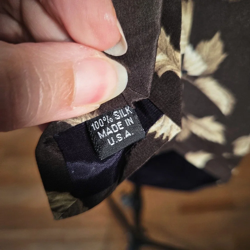 Structure Silk Tie Vintage 90s Brown Tan Leaf Print Mens Necktie Made in USA NOS